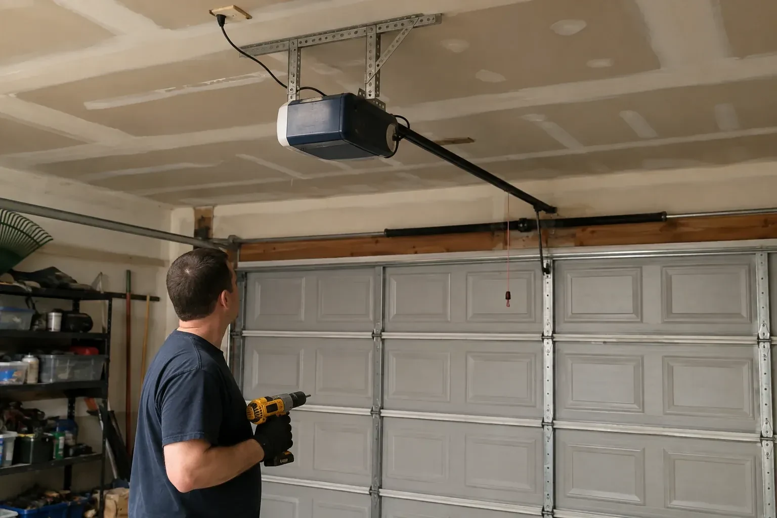 Illustrative garage doors scene; not an actual job — Chain-Drive Opener Repair, Innisfil