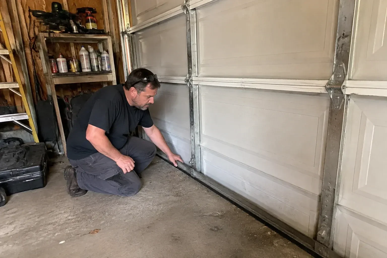 Illustrative garage doors scene; not an actual job — Garage Door Roller Replacement, Innisfil